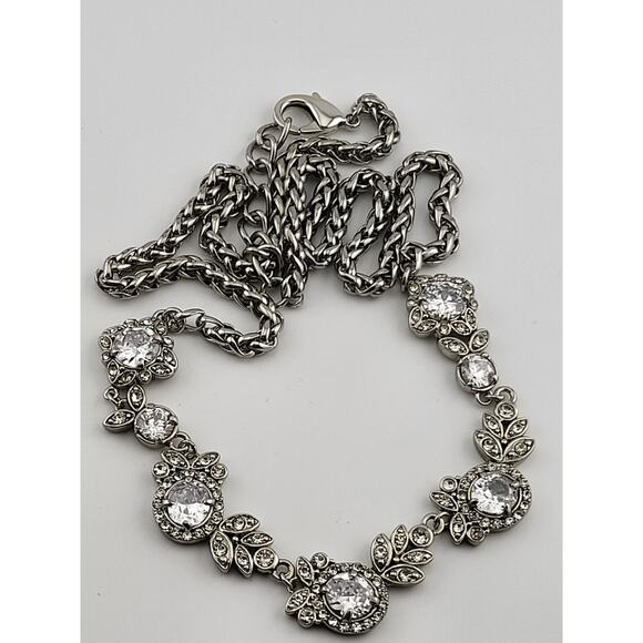 Vintage Inspired Clear Rhinestone Necklace Silver Tone 24.5–26.5 Inch - Picture 8 of 13